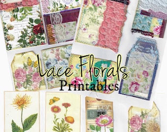 NEW Lace florals & textile tags printables