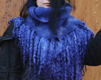 Felted Fur Collar Long Locks Felted wool OOAK . ECO animal friendly , fur scarf