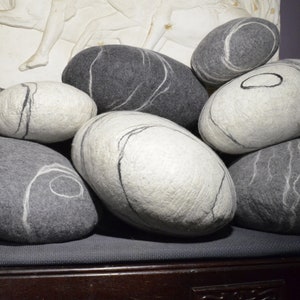 Felted wool stones , oval wool stone , Pebble pillows , pillows , felted wool stone pillows , natural home stone decoration , Big stone image 4