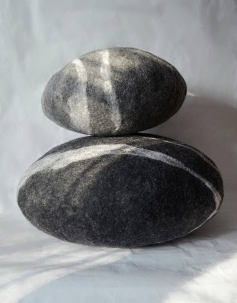 Felted wool stones , oval wool stone , Pebble pillows , pillows , felted wool stone pillows , natural home stone decoration , Big stone image 1