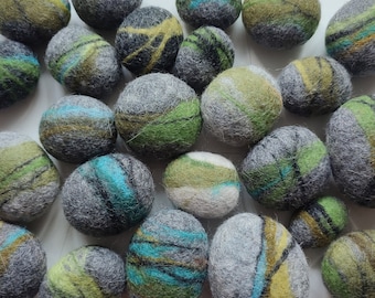 10 , 20 , 40  Felted wool stones ,  Eco-friendly decor wool pebbles