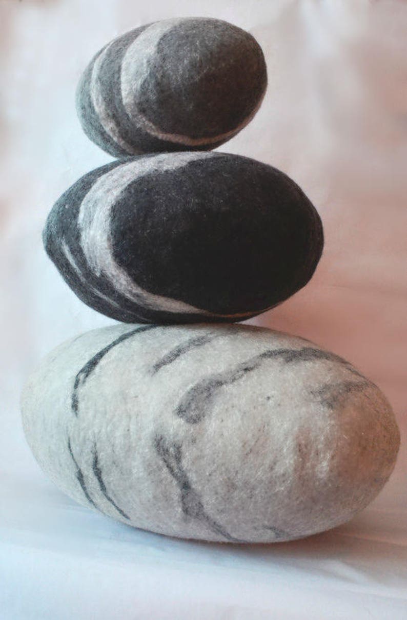 Felted wool stones , oval wool stone , Pebble pillows , pillows , felted wool stone pillows , natural home stone decoration , Big stone image 7