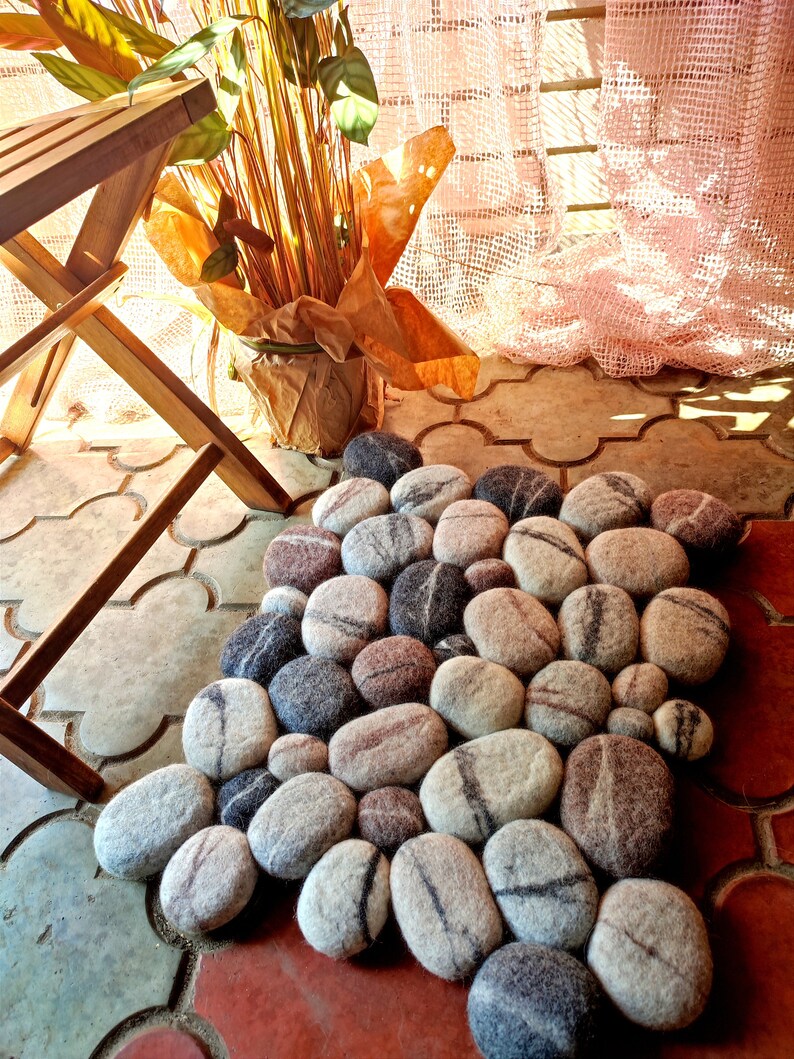 Felt Stone Rug Gray Beige Felt Carpet Felted Wool Stone Etsy