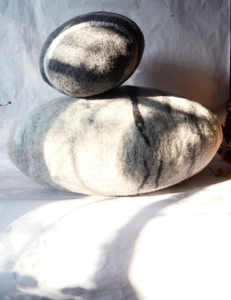 Felted wool stones , oval wool stone , Pebble pillows , pillows , felted wool stone pillows , natural home stone decoration , Big stone image 8