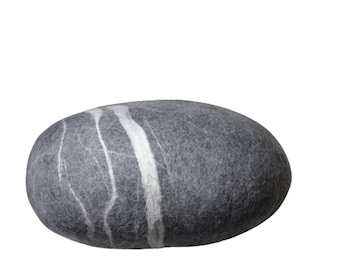 Felted wool stone ,  dark gray stone , Pebble pillows , pillows , felted wool stone pillows,  Big soft stone.