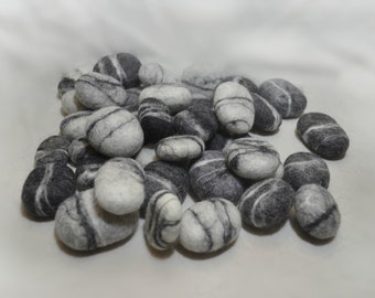 10 , 20 , 40  Felted wool stones ,  Eco-friendly decor wool pebbles