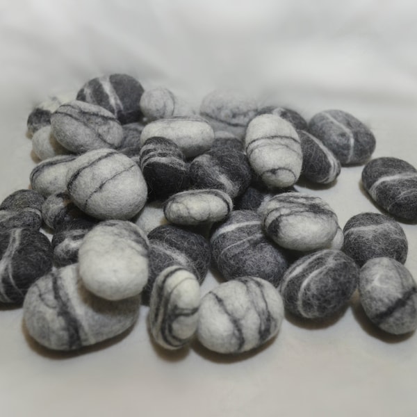 10 , 20 , 40  Felted wool stones ,  Eco-friendly decor wool pebbles