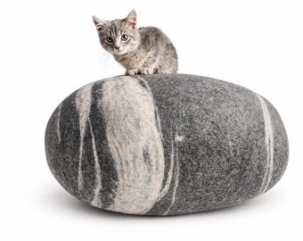 Felted Pebble Seat Cushion, Large Wool Floor Pillow, 31x23x14 Inch Handmade Stone Cushion