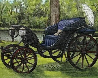 Custom Watercolor Painting, Custom Watercolour Portrait, Antique Carriage, Custom Church Wedding, Custom Portrait Painting, Wedding Gift