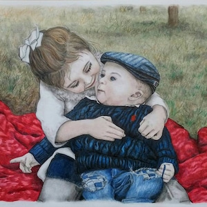 Custom Baby Portrait, Custom Family Portrait, Color Pencil Portrait, Portrait Drawing, Pastel Portrait, Kids Pencil Portrait, Mothers Day image 1