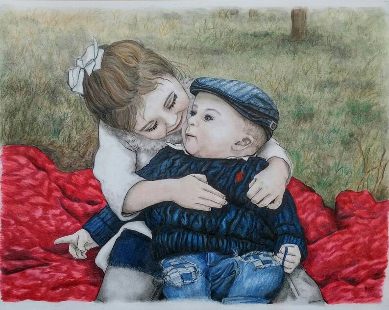 Custom Baby Portrait, Custom Family Portrait, Color Pencil Portrait, Portrait Drawing, Pastel Portrait, Kids Pencil Portrait, Mothers Day image 1