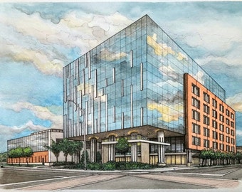 Custom Watercolor Painting, Custom Business Portrait, Custom Order, Custom Watercolor, Handmade Painting, Cambridge Innovation Center Miami