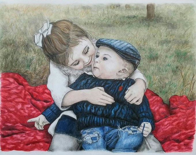 Featured listing image: Custom Baby Portrait, Custom Family Portrait, Color Pencil Portrait, Portrait Drawing, Pastel Portrait, Kids Pencil Portrait, Mothers Day
