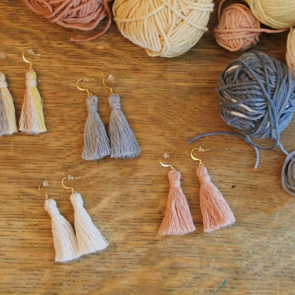 Boho Tassel Earrings, Minimalist Earrings, Pink Tassel Earrings, Blue Tassel Earrings, White Tassel Earrings, Gold Hook Tassel Earrings