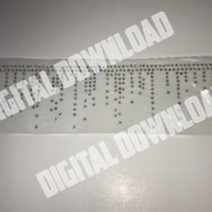 May include: A sheet of clear adhesive-backed rhinestones arranged in a cascading pattern. The rhinestones are small and silver in color.