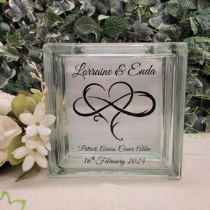 Personligt Infinity Heart Glasblock Sand Ceremoni Set – Unity Wedding Keepsake – Handgjort i Irland