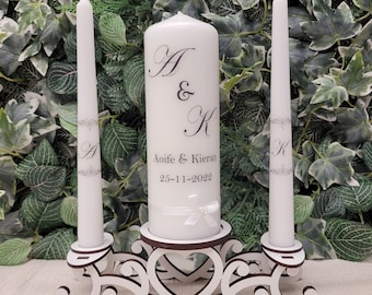 Personalisiertes Hochzeit Einheits Kerzen-Set - Elegantes Monogramm Design - Handgemacht in Irland - Hochzeitszeremonie Andenken