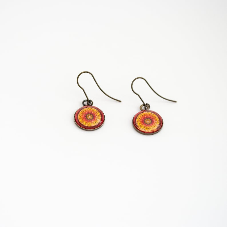 Sun mandala dangle earrings Red mandala earrings Stainless Etsy
