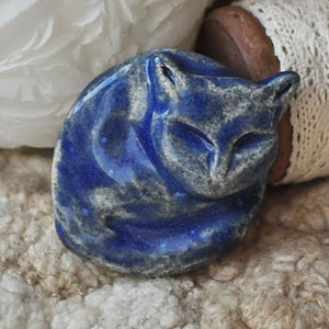 Blue Cat Ceramic Brooch Clip  / Handmade brooch / Blue Kitten / Kitty Ceramic Pin / porcelain Decor Talisman Cat Lovers / Gift for Cat Lover