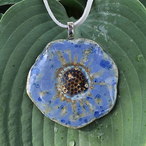 Ceramic Blue Flower Necklace / Art Pendant Flower Forget-me-not /  Ceramic Blue Flower Beautiful Necklace Raku Porcelain / Gift for Her