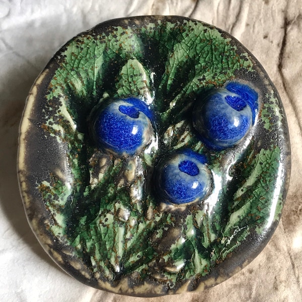 Handmade Blueberry Ceramic Brooch Pin: Nature Lover Gift
