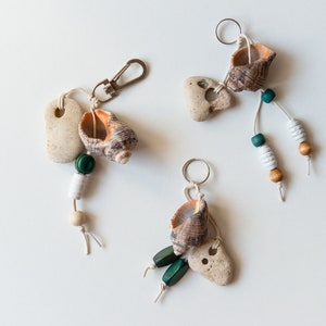 READY TO SHIP Hag stone key chain, keyring, lucky stone, seashell key chain
