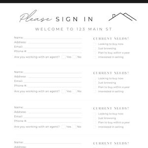 Editable Open House Sign-In Sheet & Welcome Sign
