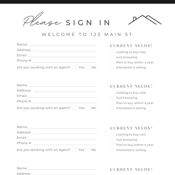 Editable Open House Sign-In Sheet & Welcome Sign