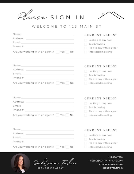 Editable Open House Sign-In Sheet & Welcome Sign