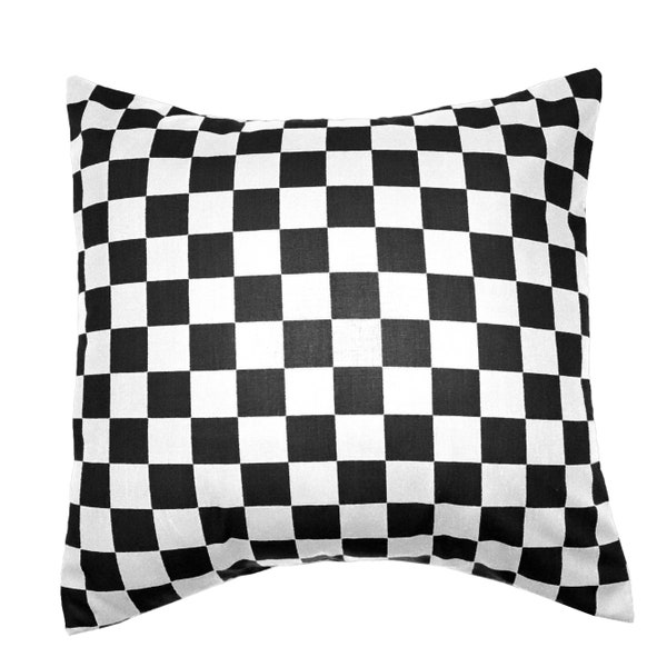 Racecar Checkerboard Decorative Cotton Pillow Sham Cushion Cover | Pillow Insert NOT Included |