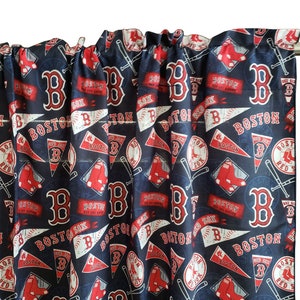 Boston Red Sox Baseball Sport Team Baumwolle Fenster Volant oder Vorhang 58 &quot;Breit / Küche / Schlafzimmer / Klassenzimmer / Diner / RV / Home Fenster Dekor