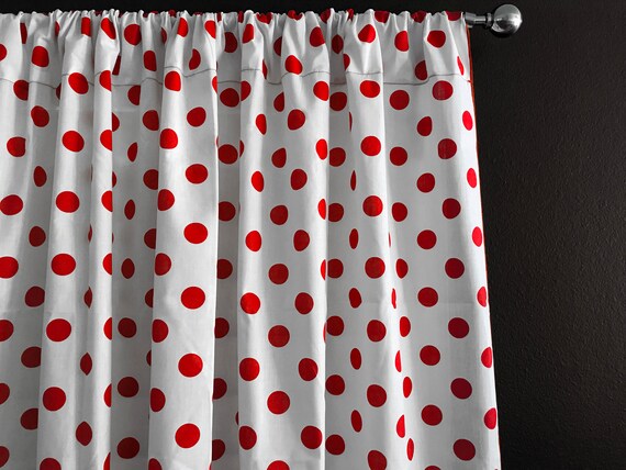 Cotton Curtain Panel Polka Dots Spots Regular Dot Red On Etsy