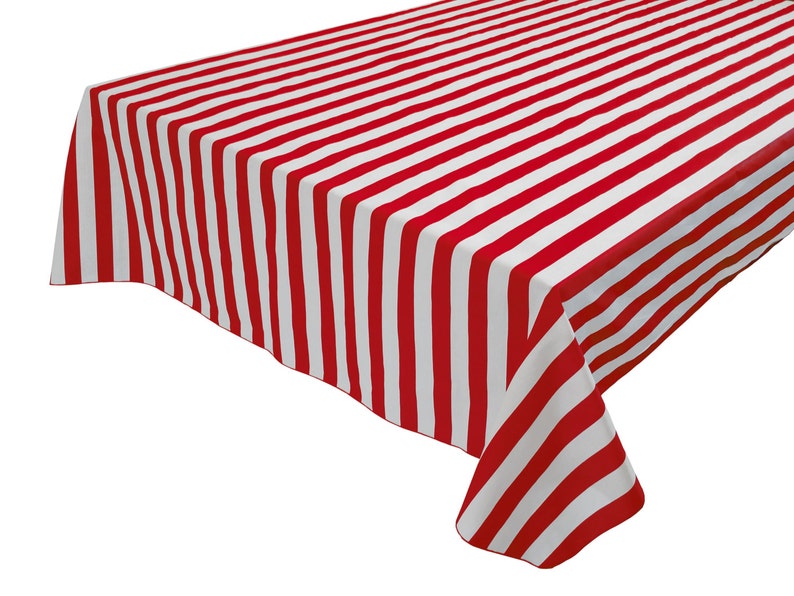 Cotton Table Cloth Stripes Lines 1 Inch Red White Image 0