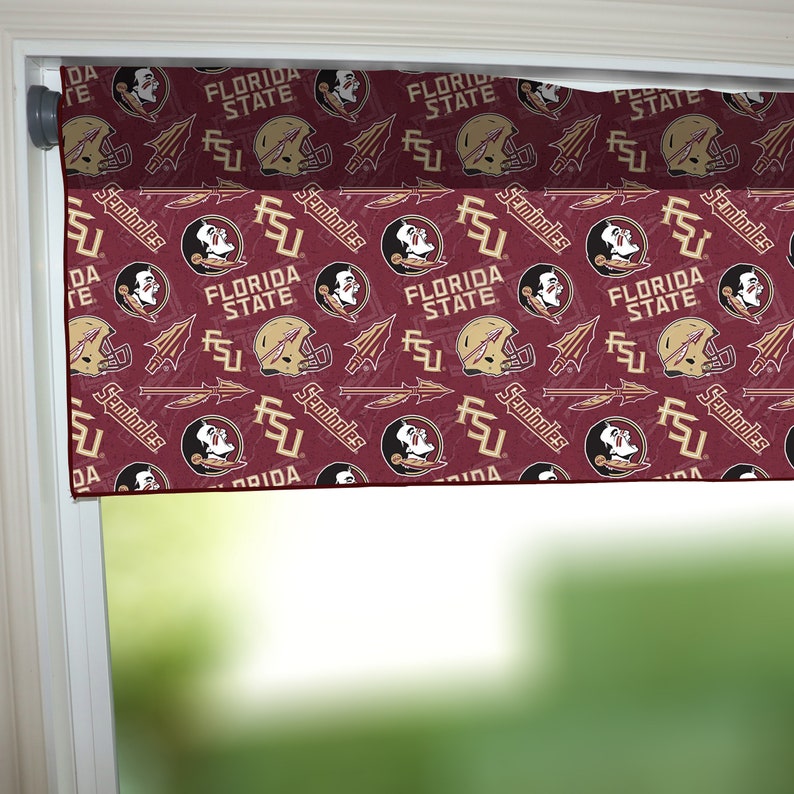 100/% Cotton College Football Sports Team FSU Seminoles 42 Wide Window Valance  Window Treatment Decor