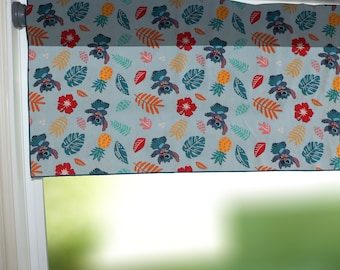 Lilo and Stitch Themed 100% Cotton Window Valance 42" Wide Curtain Panel / Kids / Bedroom / Nursery Window Treatment Décor