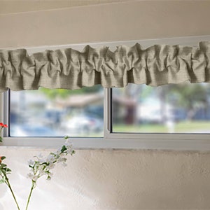 Faux Burlap Woven Texture Curtain Sleeve Topper with Customizable Options for Kitchen or Bedroom Windows