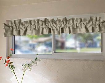 Faux Burlap Woven Texture Curtain Sleeve Topper with Customizable Options for Kitchen or Bedroom Windows