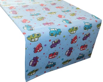 Cars and Trucks Print Cotton Table Runner Home Décor / Wedding / Parties / Events / Birthday / Display Table / Dresser / Coffee & Side Table