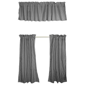 Very Small Gingham Cotton 3 Piece Kitchen Curtains Valance Set Bedroom Classroom Diner RV Home Window Décor | 1/8th Inch Gingham Pattern