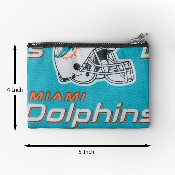 Miami Dolphins Cotton Canvas Pouch / Makeup Bag / Travel Pouch / Pen Case / Coin Purse / Large Pouch / School Supplies Organize Pouch