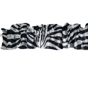 Zebra Print Cotton Curtain Sleeve Topper with Ruffles Above and Below the Pocket / Kitchen and Bedroom Window Treatment / Ask to Customize