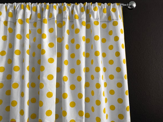 Cotton Curtain Panel Polka Dots Spots Regular Dot Yellow On Etsy