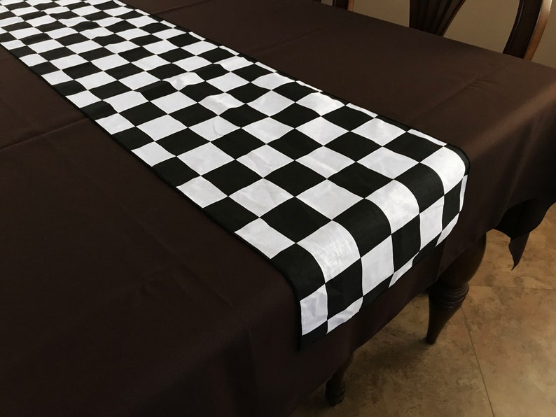 Racecar Checkerboard Cotton Table Runner Home Décor / Wedding / Parties / Events / Birthday / Display Table / Dresser / Coffee & Side Table 2" Big Check Black
