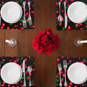 Cherries Allover Print Cotton Placemats Home Dinner Table Décor 13&quot; x 19&quot; (4-pack) / Kids Parties Holidays and Events