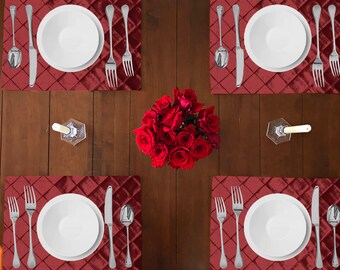 Cross Stitch Diamond Pattern Pintuck Taffeta Placemats Home Holiday Table Décor 13" x 19" (4-pack)