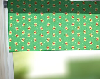 LINE VALANCE 42X12 WHIMSICAL JUMPING LEAPING FROGS POLKA DOTS ON PINK FROG 