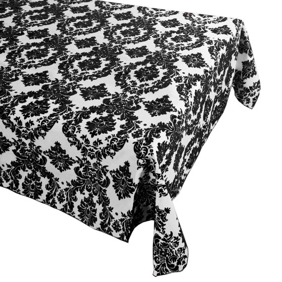 Damask Table Cloth Decorative Polyester Taffeta Black White