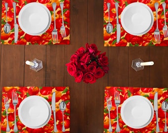 Apples Allover Print Cotton Placemats Home Dinner Table Décor 13" x 19" (4-pack) / Kids Parties Holidays and Events