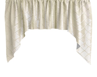 Swag Tail Cross Stitch Diamond Pattern Pintuck Taffeta Window Valance Kitchen / Bedroom / Classroom / Diner / RV / Window Décor