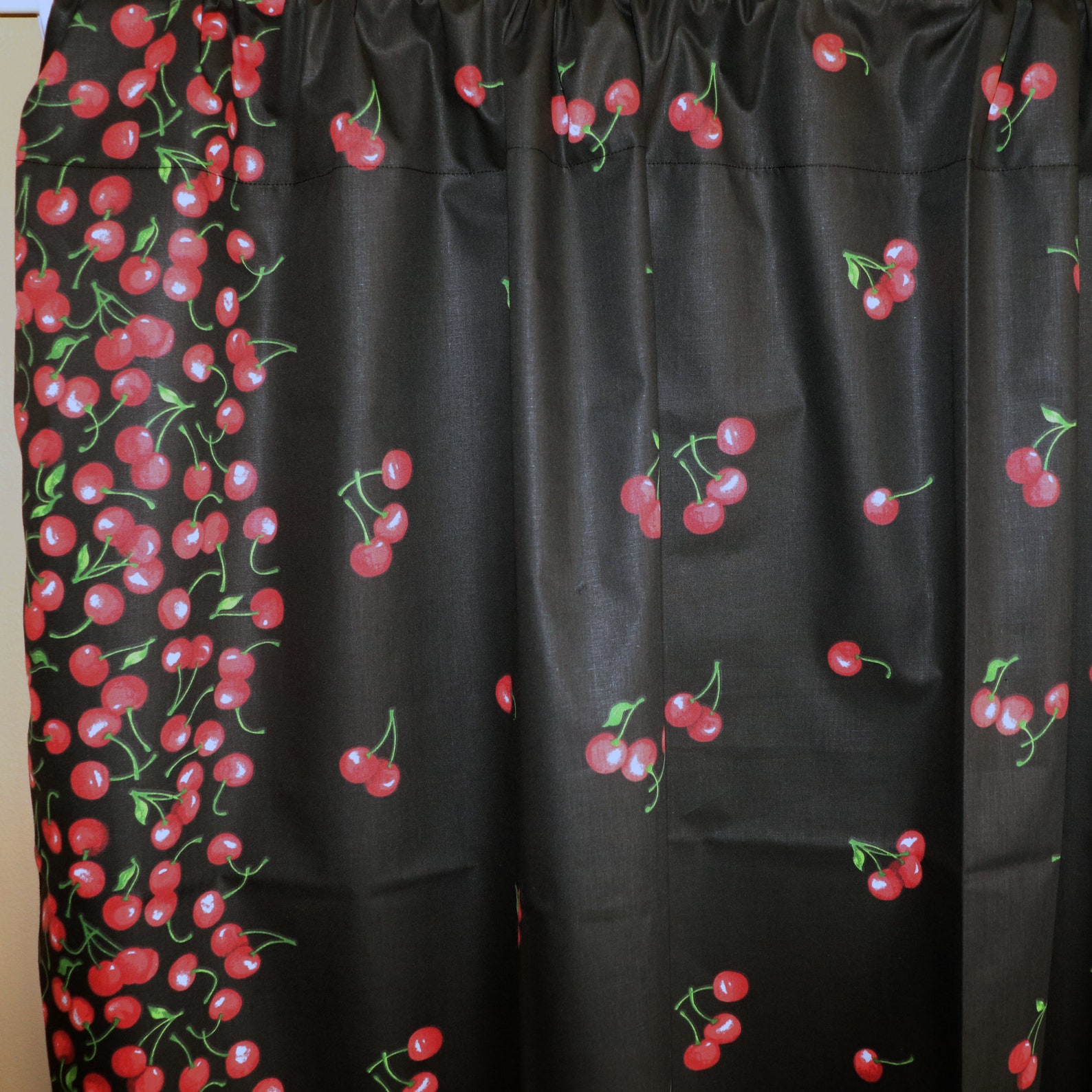 Cherries on Border Black Cotton Curtain Panel 58 Inch Wide / - Etsy